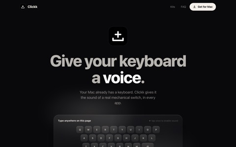 Clickk landing page: "Give your keyboard a voice."