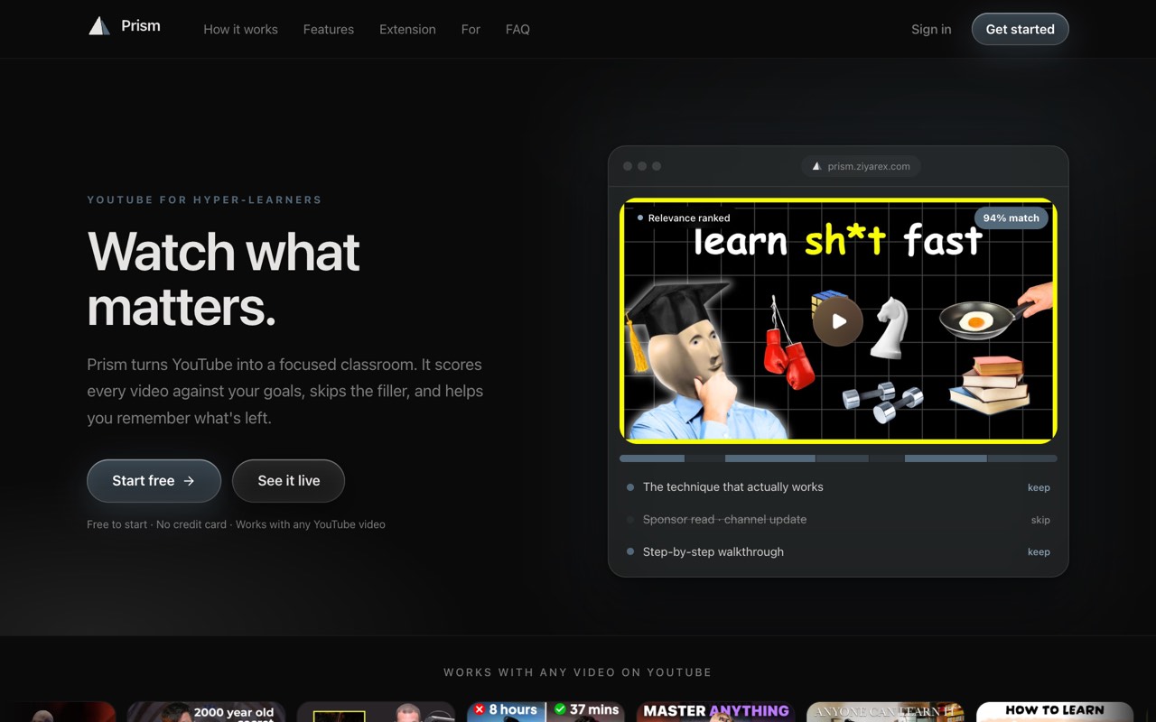 Prism landing page: "Watch what matters."