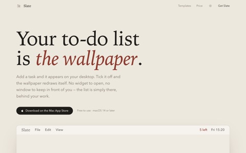 Slate landing page: "Your to-do list is the wallpaper."