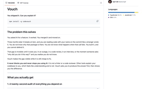 Vouch on GitHub: "You shipped it. Can you explain it?"